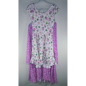 Posh Peanut 5T 6T Bundle Pink Strawberry Dress + Leopard Twirl Dress